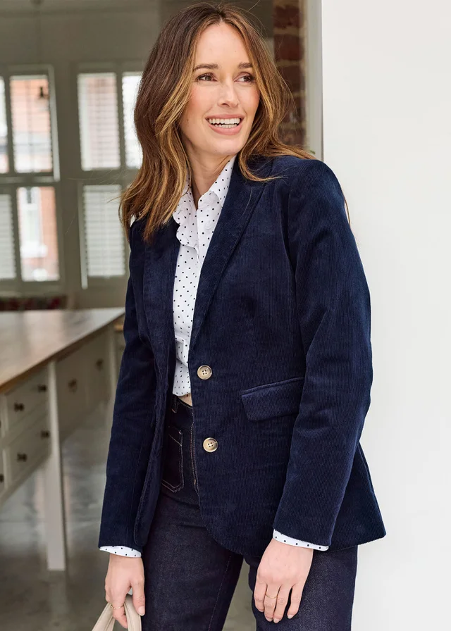 Cotton Traders Navy Single Breasted Cord Blazer
