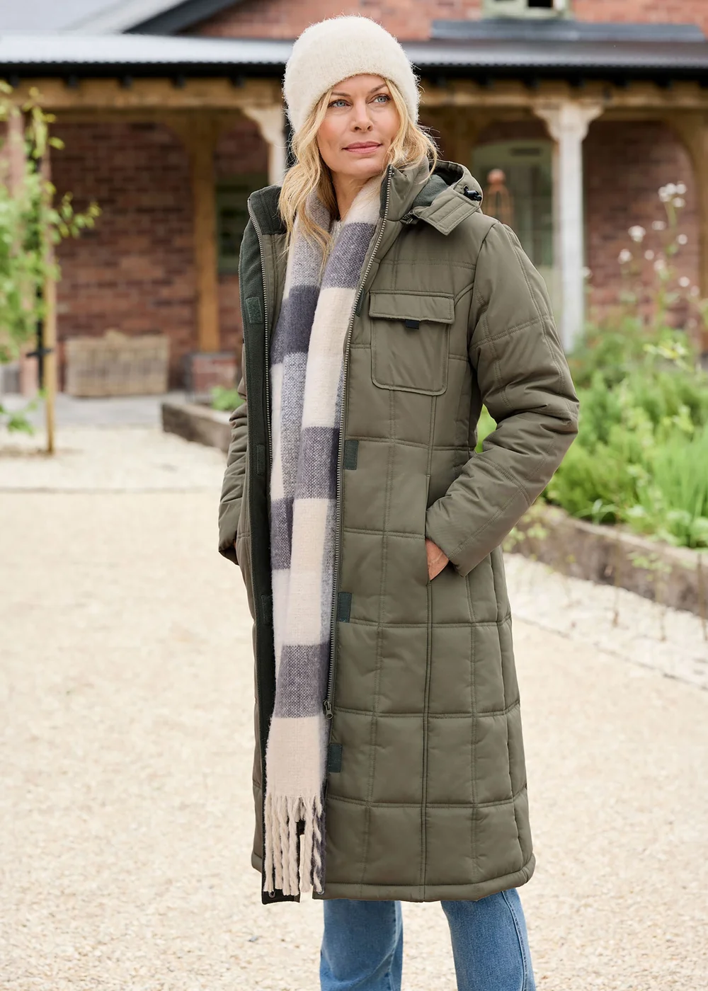 Cotton Traders Dark Forest Long Padded Hooded Coat - 22 Image 1