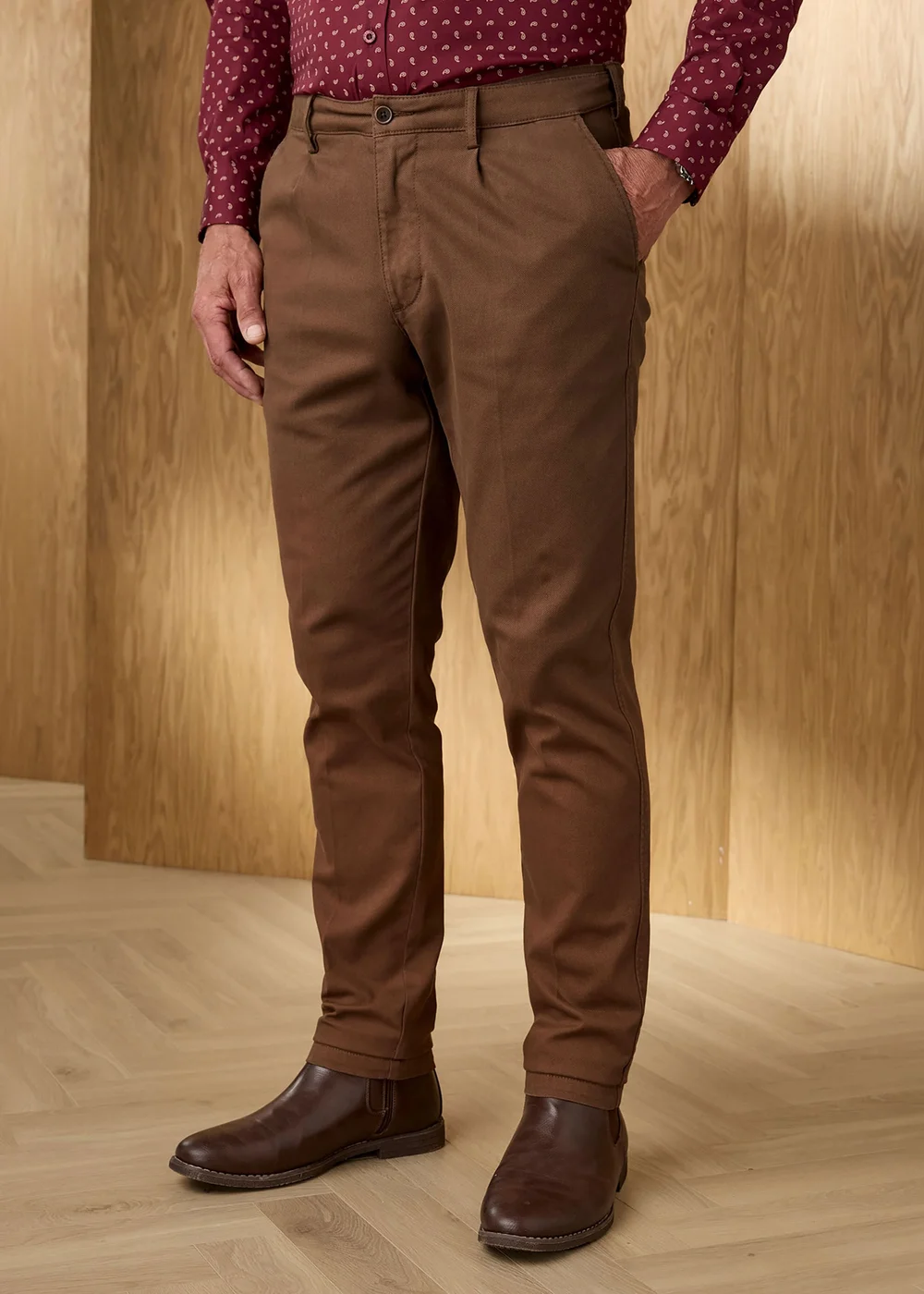 Cotton Traders Dark Brown Signature Dobby Texture Chino - 22 Image 2
