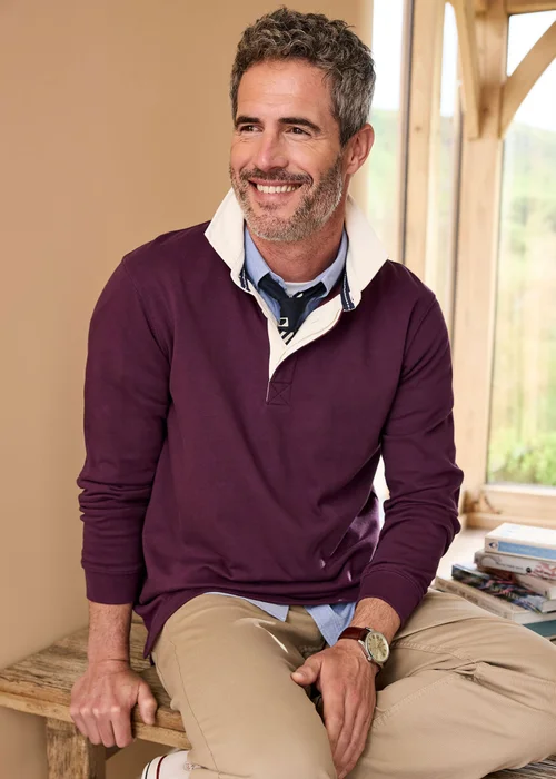 Cotton Traders Mulberry Heritage Plain Rugby Shirt - 4XL Image 1