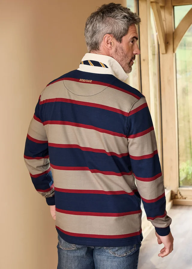 Cotton Traders Cream Heritage Hooped Rugby Shirt
