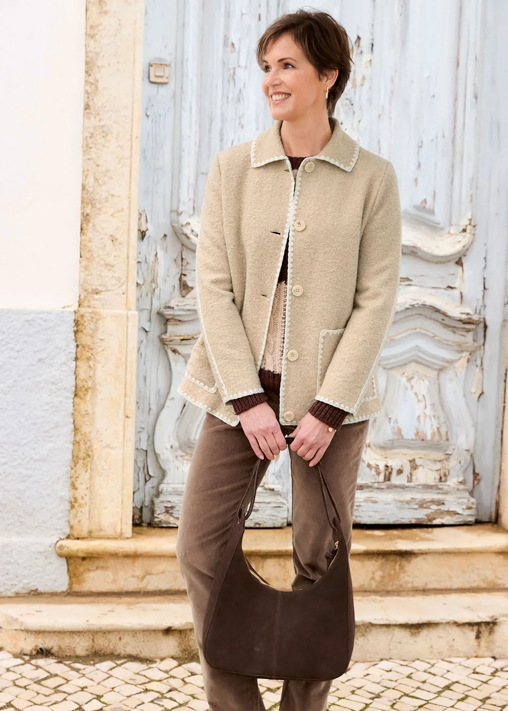 Cotton Traders Stone Wool Look Jacket With Patch Pockets - 20 Image 1
