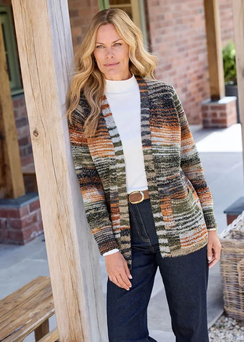 Cotton Traders Dark Forest Stripe Edge to Edge Cardigan - 20 Image 1