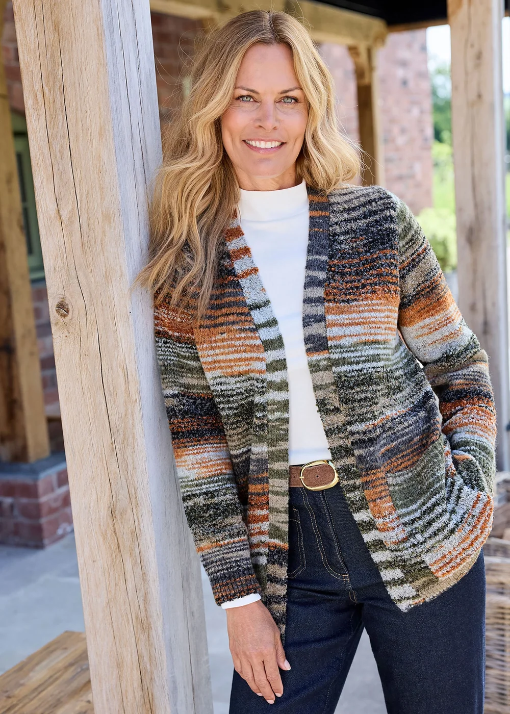 Cotton Traders Dark Forest Stripe Edge to Edge Cardigan - 20 Image 2