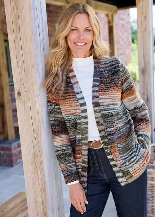 Cotton Traders Dark Forest Stripe Edge to Edge Cardigan - 20 Image 2
