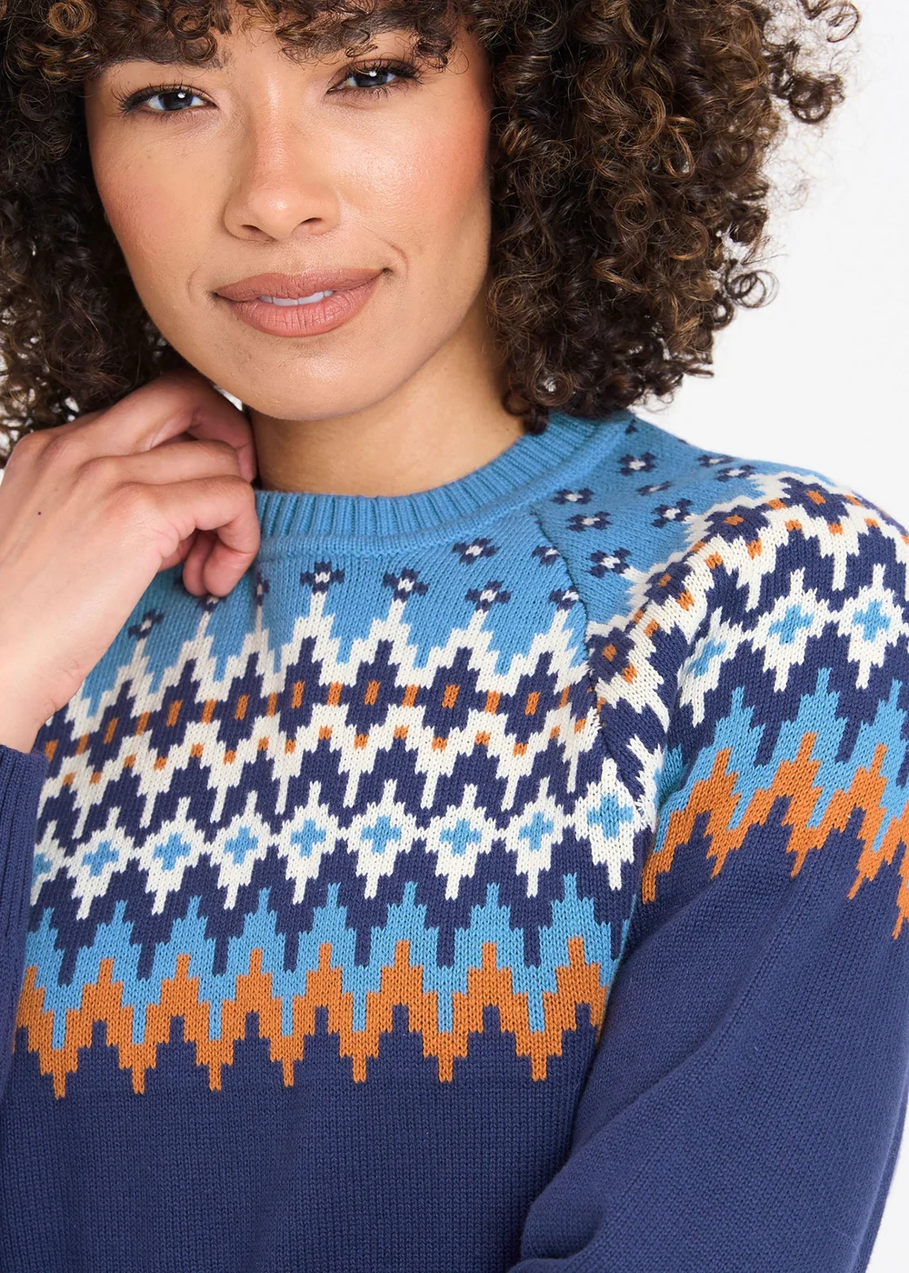 Cotton Traders Marine Cotton Fair Isle Crew Neck Jumper - 3XL Image 3