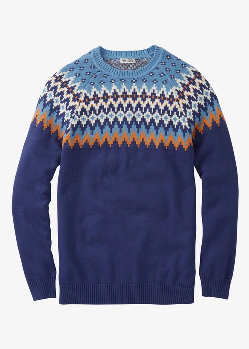 Cotton Traders Marine Cotton Fair Isle Crew Neck Jumper - 3XL Image 4