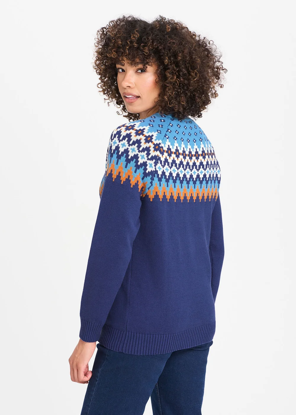 Cotton Traders Marine Cotton Fair Isle Crew Neck Jumper - 3XL Image 2