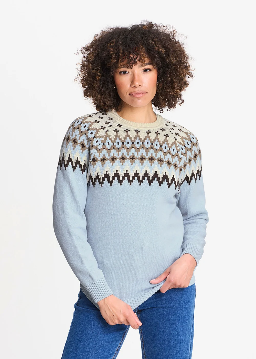 Cotton Traders Blue Sky Cotton Fair Isle Crew Neck Jumper - 3XL Image 2