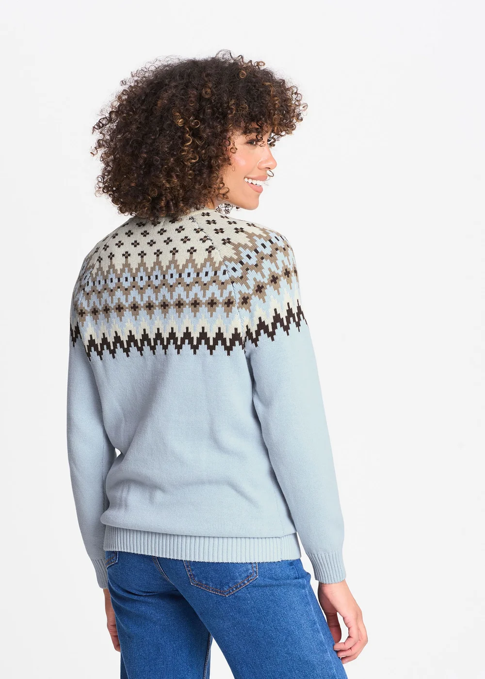 Cotton Traders Blue Sky Cotton Fair Isle Crew Neck Jumper - 3XL Image 3