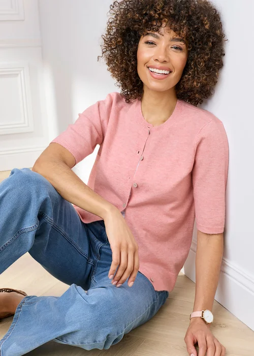 Cotton Traders Rose Fine Knit Short Sleeve Cardigan - 14 Image 1