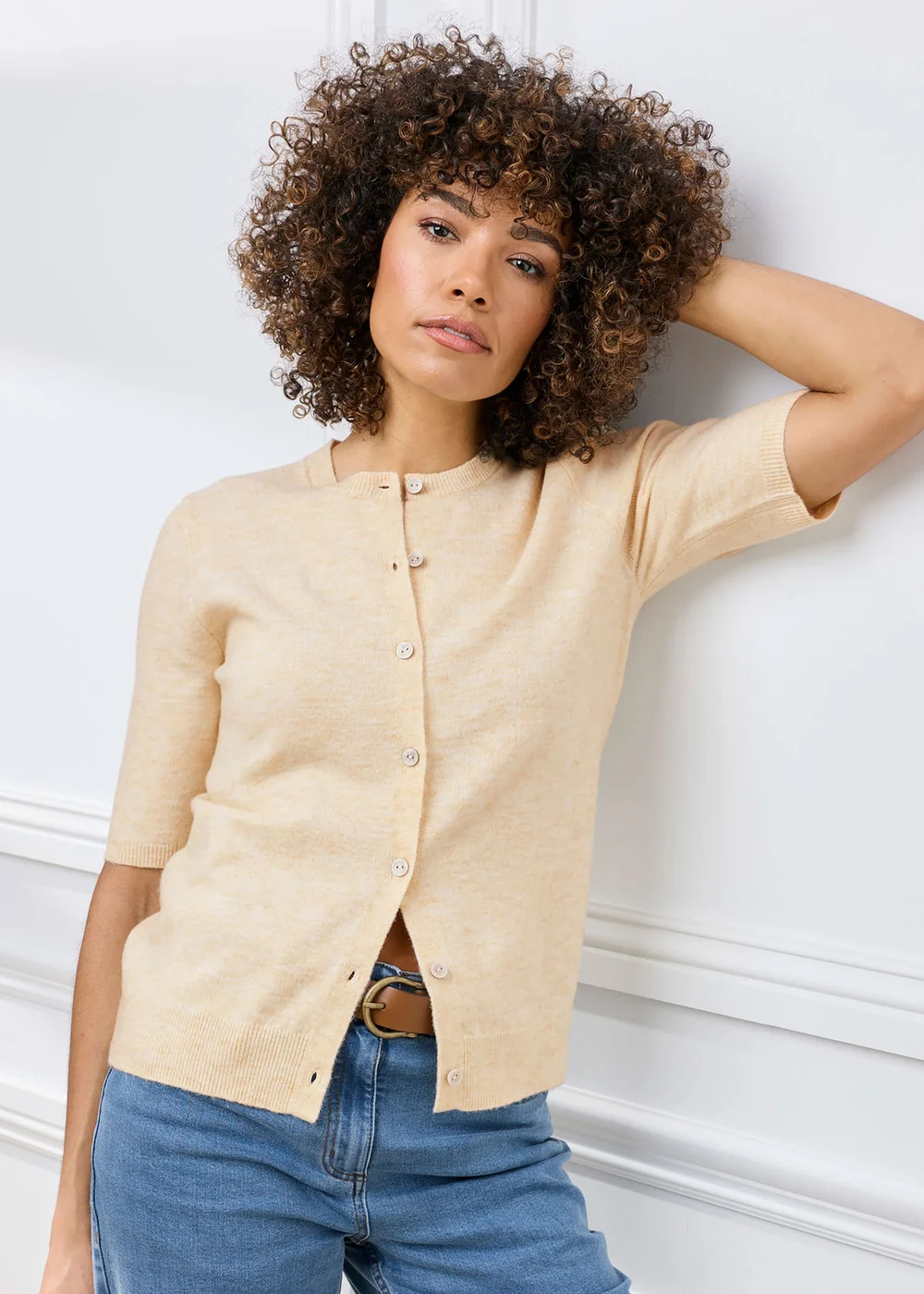 Cotton Traders Parchment Fine Knit Short Sleeve Cardigan - 8 Image 2