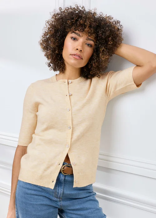 Cotton Traders Parchment Fine Knit Short Sleeve Cardigan - 8 Image 2