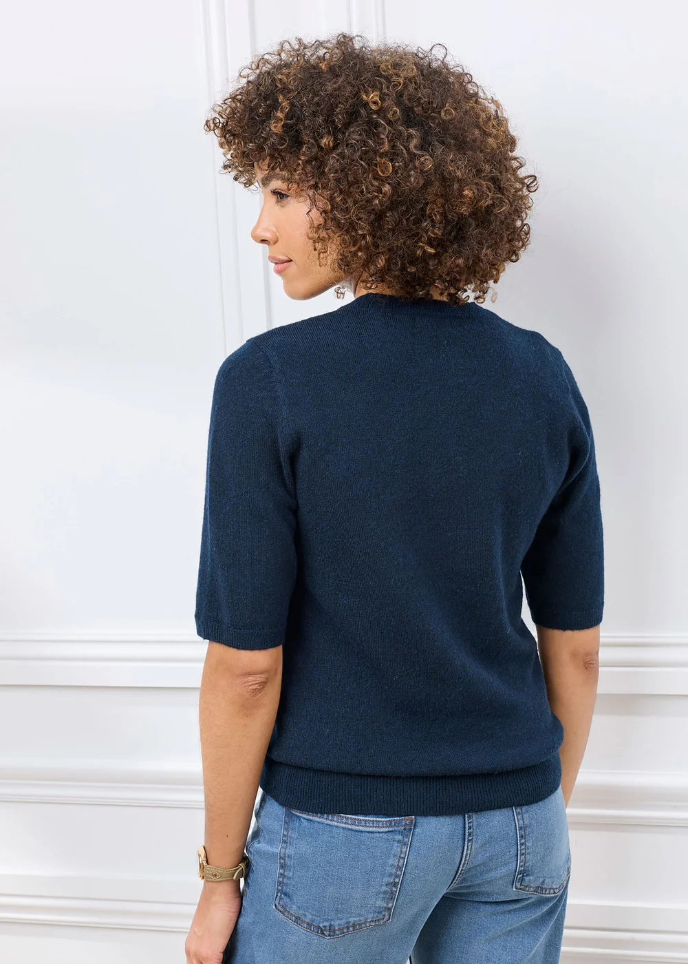 Cotton Traders Navy Fine Knit Short Sleeved Jumper - 20 Image 3
