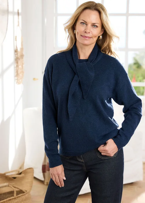 Cotton Traders Navy Jumper With Detachable Scarf - 12 Image 2