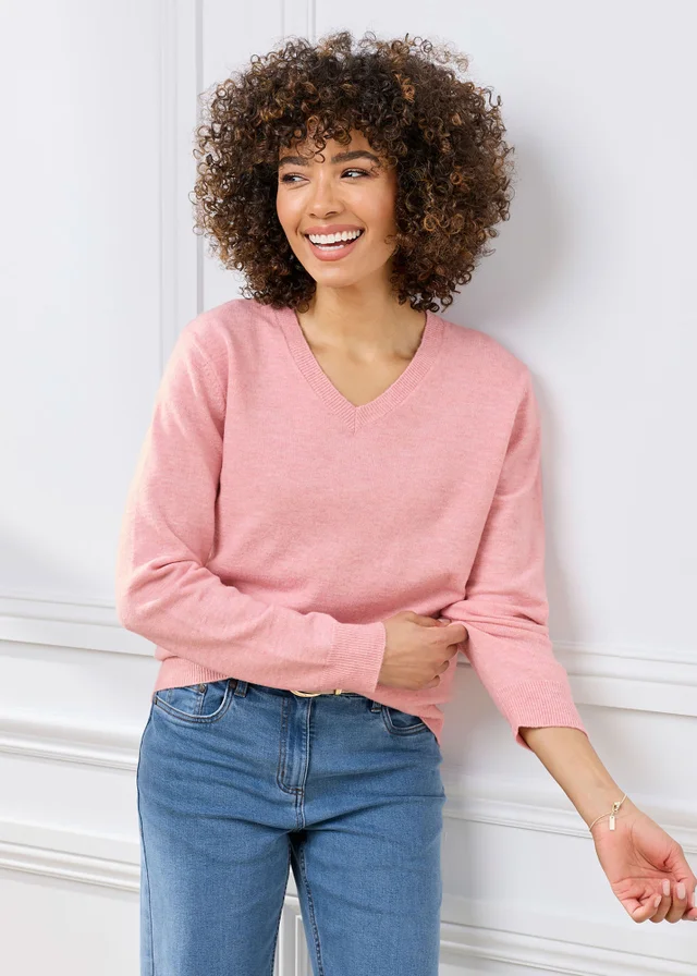 Cotton Traders Rose Fine Knit V-Neck Jumper