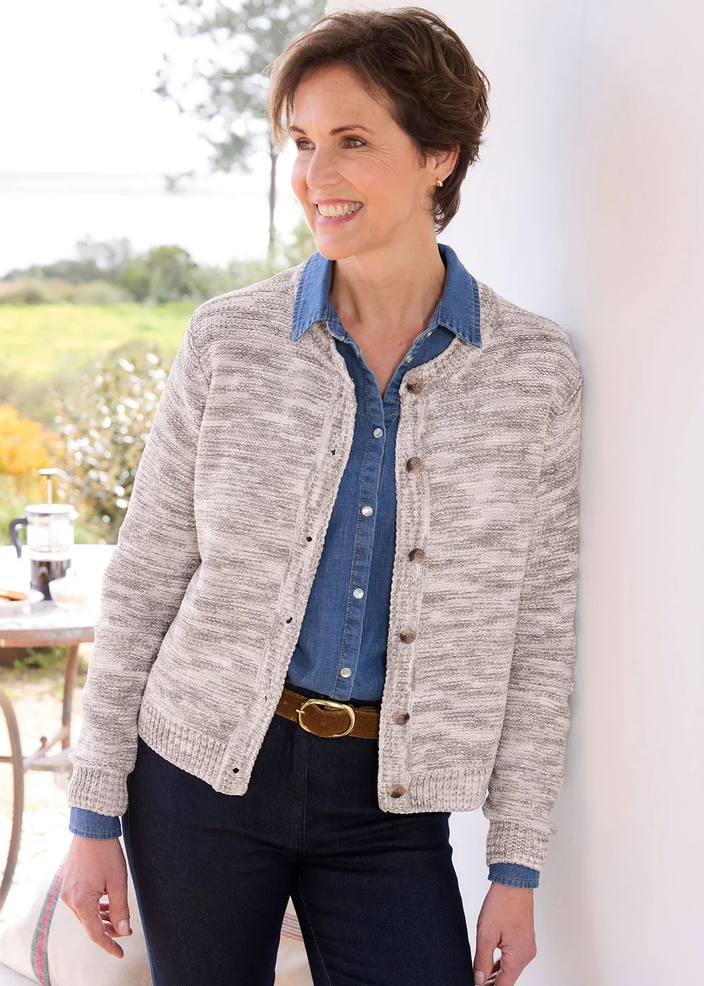 Cotton Traders Grey Chenille Crew Neck Cardigan - 22 Image 2