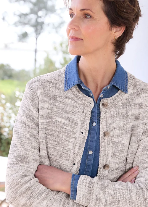 Cotton Traders Grey Chenille Crew Neck Cardigan - 22 Image 4