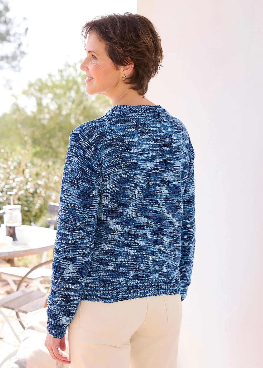 Cotton Traders Navy Chenille Crew Neck Cardigan - 26 Image 3