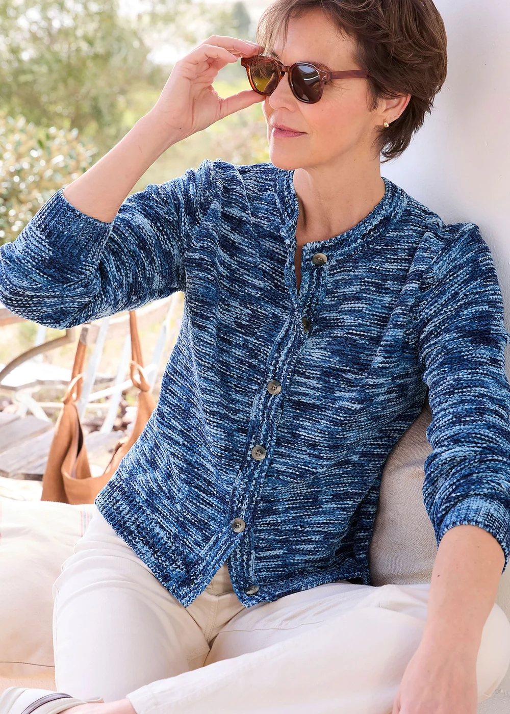 Cotton Traders Navy Chenille Crew Neck Cardigan - 26 Image 1