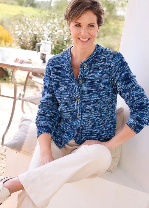 Cotton Traders Navy Chenille Crew Neck Cardigan - 26 Image 2