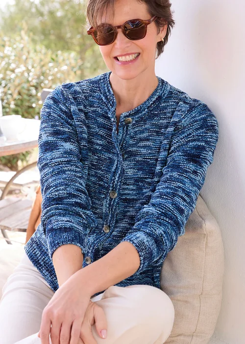 Cotton Traders Navy Chenille Crew Neck Cardigan - 26 Image 4