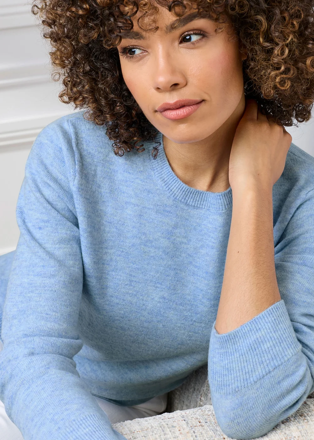 Cotton Traders Sky Blue Fine Knit Crew Neck Jumper - 22 Image 4