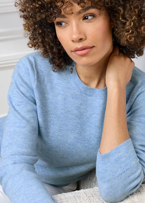 Cotton Traders Sky Blue Fine Knit Crew Neck Jumper - 22 Image 4