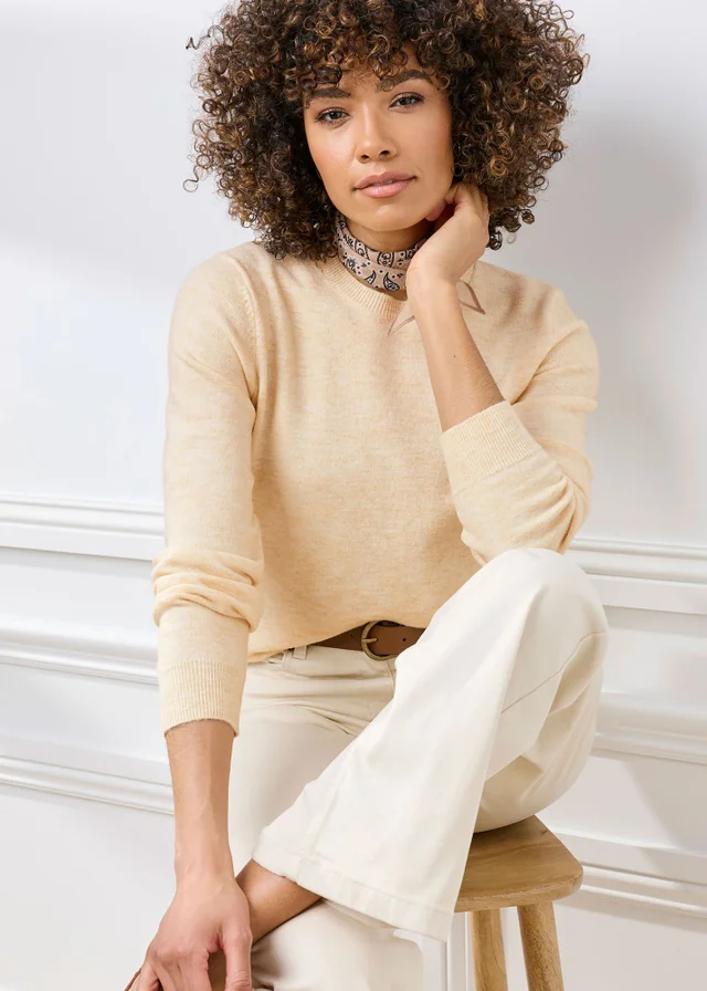 Cotton Traders Parchment Fine Knit Crew Neck Jumper