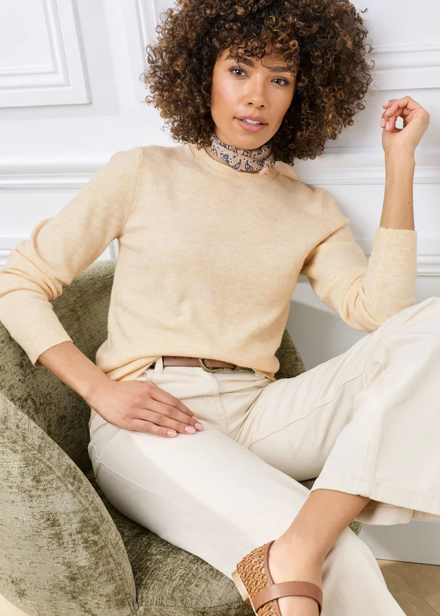 Cotton Traders Parchment Fine Knit Crew Neck Jumper