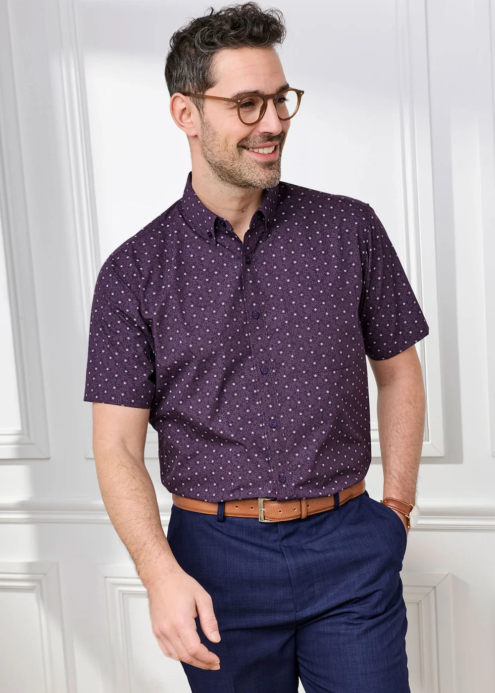 Cotton Traders Blackcurrant Short Sleeve Easy-care Shirt - 3XL Image 1
