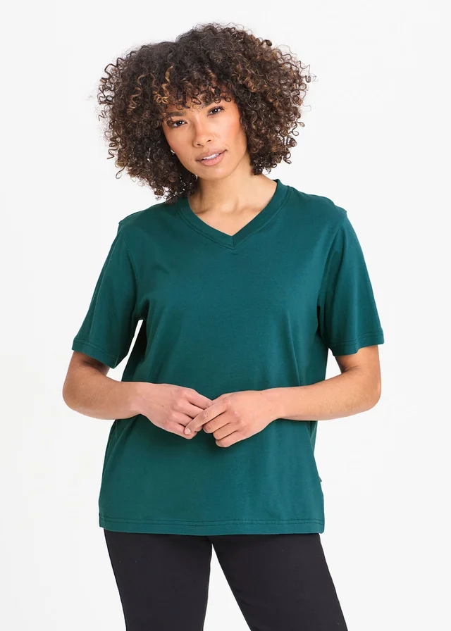 Cotton Traders Dark Teal V Neck T-Shirt