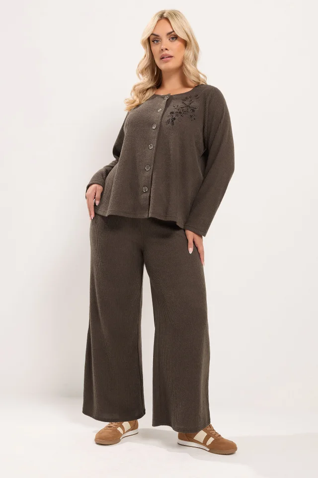 Yours Curve Chocolate Brown Soft Touch Embroidered Cardigan