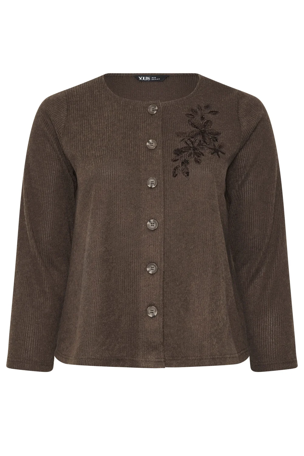 Yours Curve Chocolate Brown Soft Touch Embroidered Cardigan - 22-24 Image 5