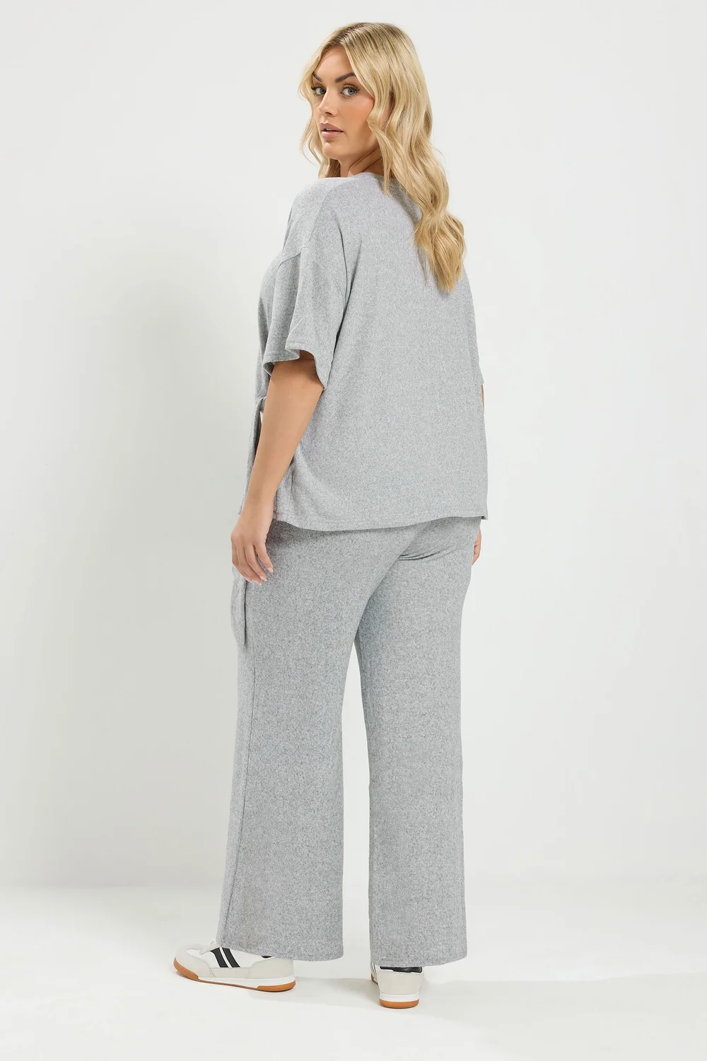 Yours Curve Grey Tie Waist Soft Touch Trouser Set - 30-32 Image 2