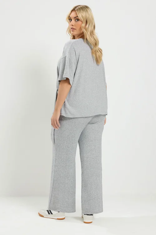 Yours Curve Grey Tie Waist Soft Touch Trouser Set - 30-32 Image 2