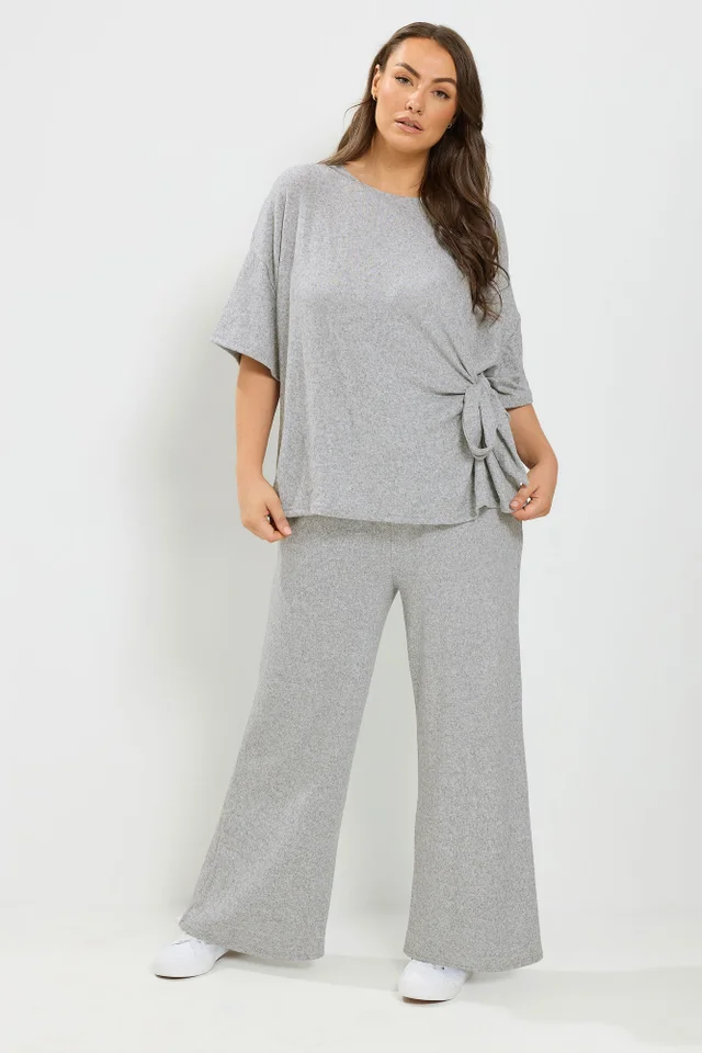 Yours Curve Grey Tie Waist Soft Touch Trouser Set