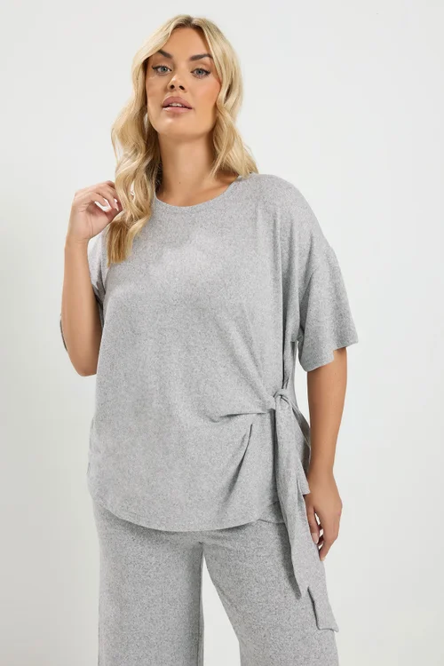 Yours Curve Grey Tie Waist Soft Touch Trouser Set - 30-32 Image 3