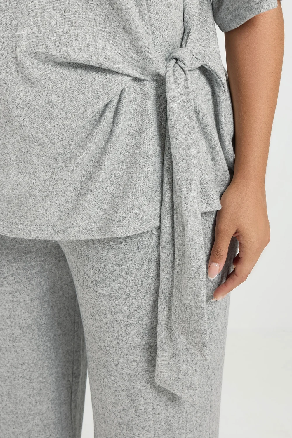 Yours Curve Grey Tie Waist Soft Touch Trouser Set - 30-32 Image 4