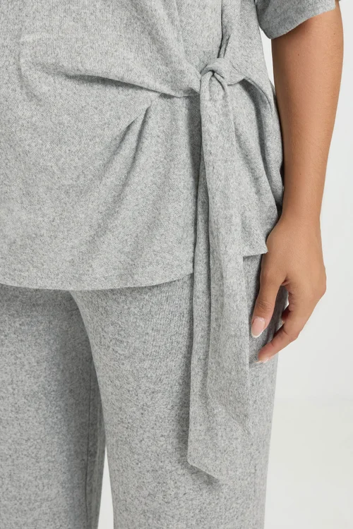 Yours Curve Grey Tie Waist Soft Touch Trouser Set - 30-32 Image 4