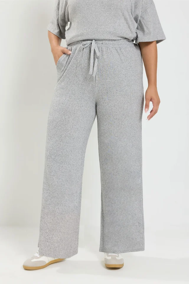 Yours Curve Grey Tie Waist Trousers