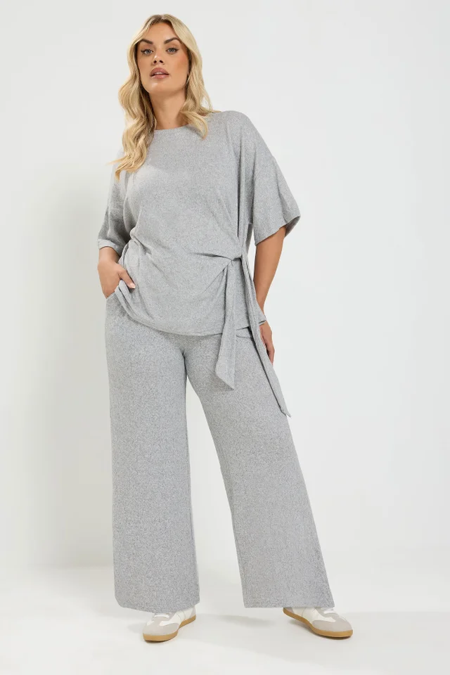 Yours Curve Grey Tie Waist Trousers