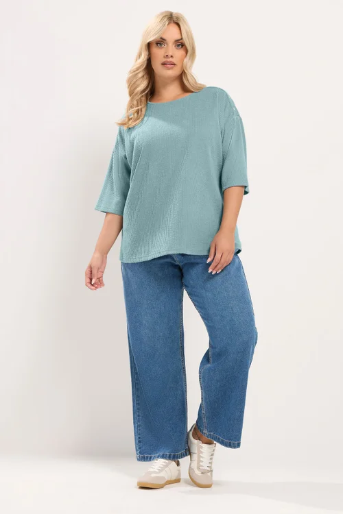 Yours Curve Blue Ribbed Studded Top - 18 Image 2