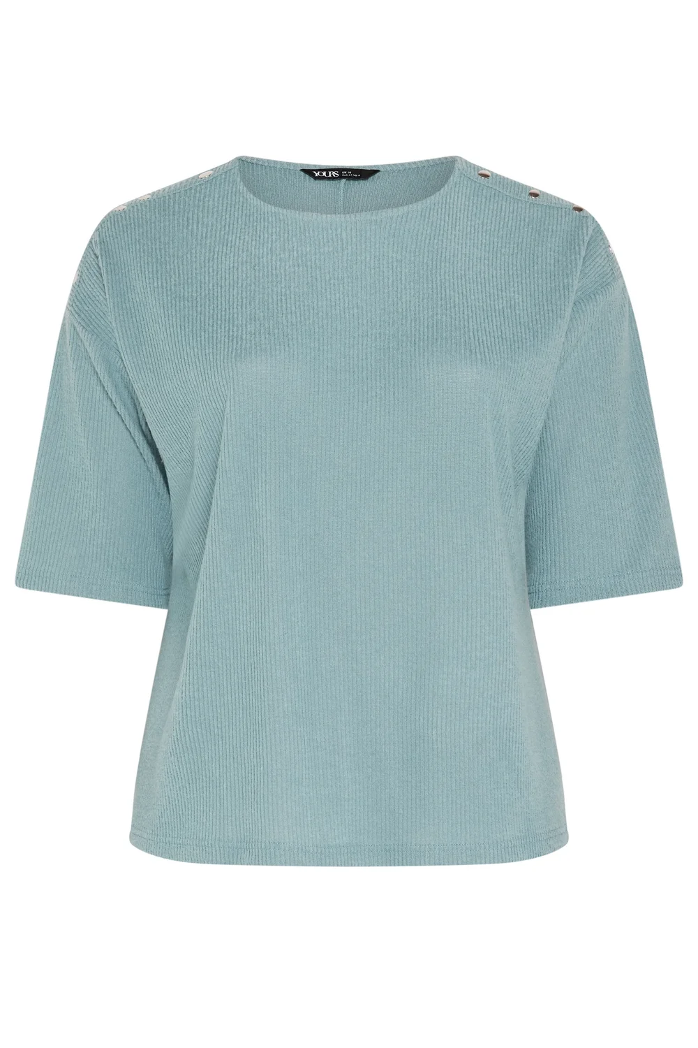 Yours Curve Blue Ribbed Studded Top - 18 Image 5