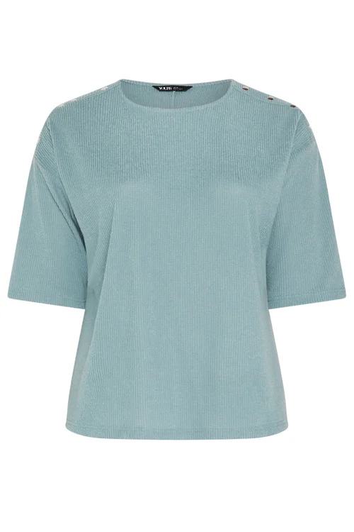 Yours Curve Blue Ribbed Studded Top - 18 Image 5