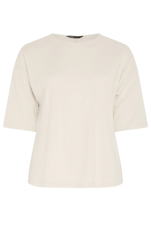 Yours Curve Cream Ribbed Studded Top - 18 Image 5