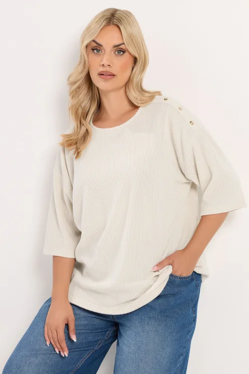 Yours Curve Cream Ribbed Studded Top - 18 Image 1