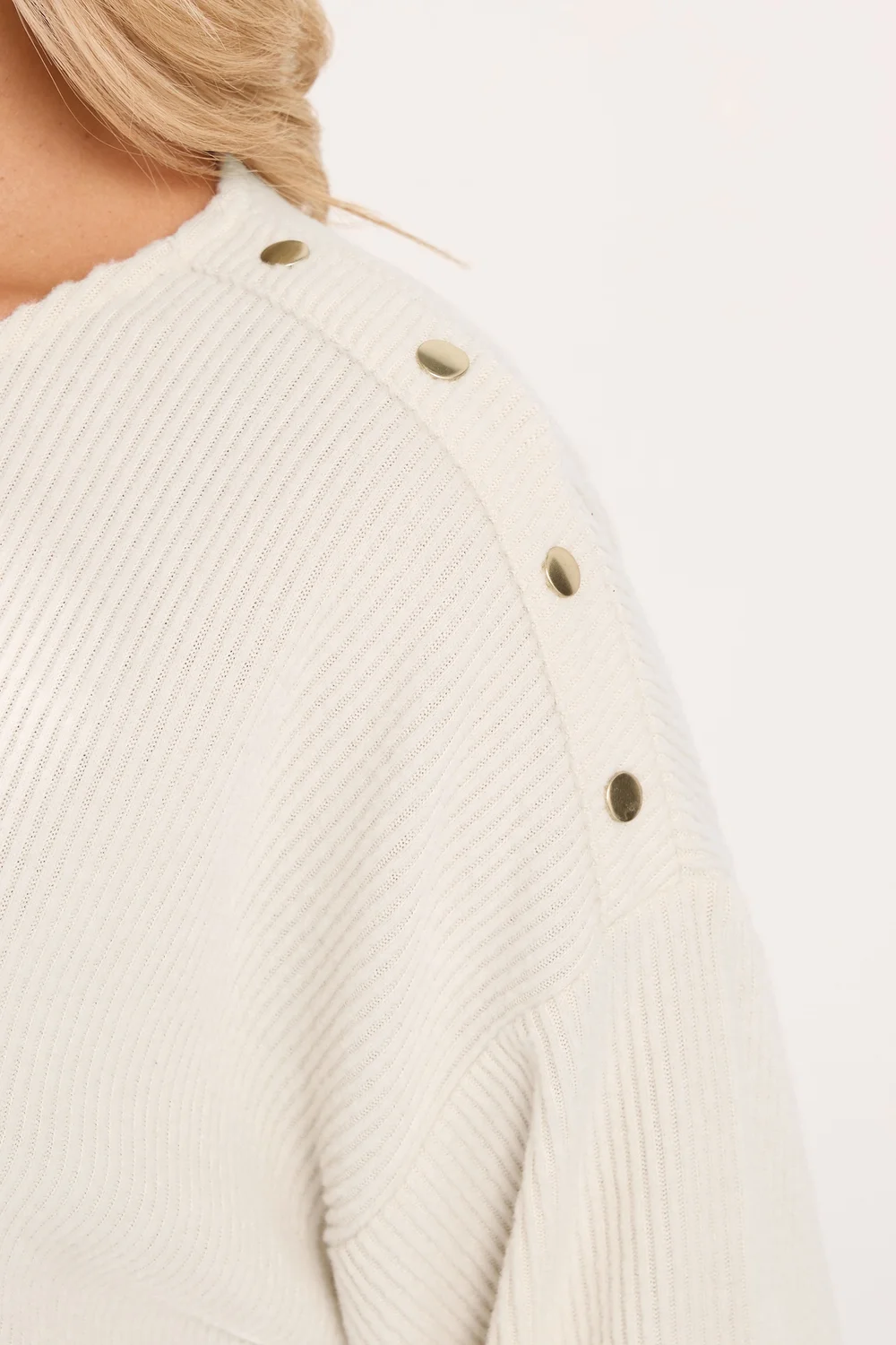 Yours Curve Cream Ribbed Studded Top - 18 Image 4