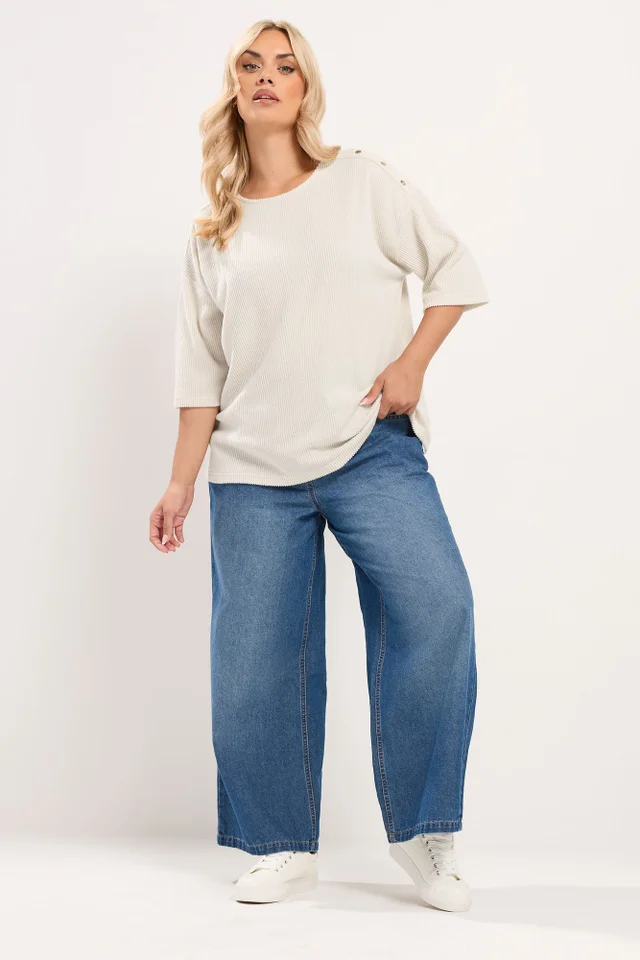 Yours Curve Cream Ribbed Studded Top