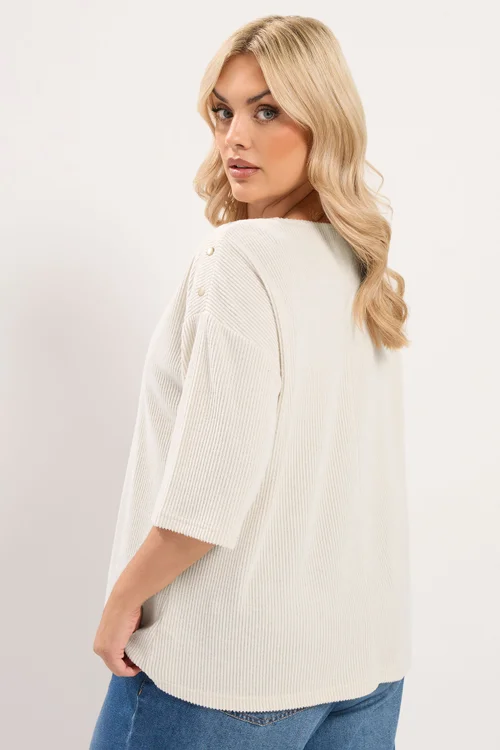 Yours Curve Cream Ribbed Studded Top - 18 Image 3